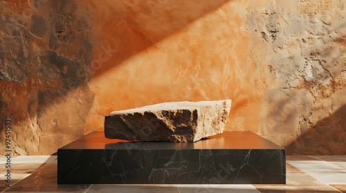 Elegant Marble Stone on Display with Warm Textured Background. Generative AI