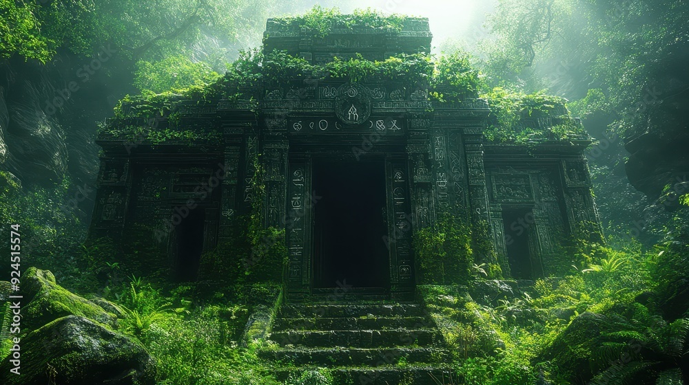 Ancient Temple Overgrown With Jungle Vines. Ancient Temple Overgrown With Jungle Vines.
