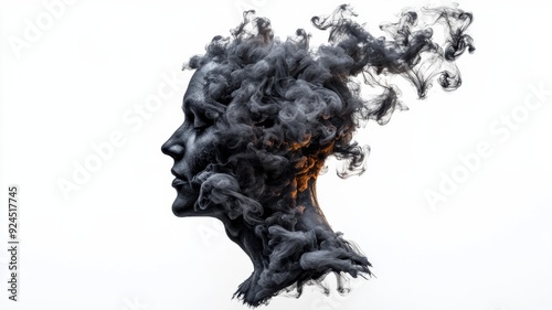 A surreal portrait depicting a human silhouette merging with smoky wisps to symbolize creativity and thought.