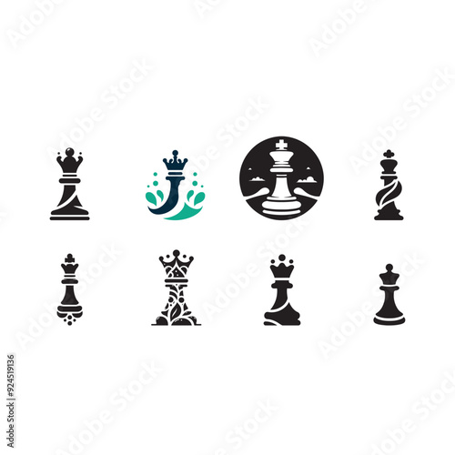 creative and stylish chess piece silhouette logo icon, vector illustration