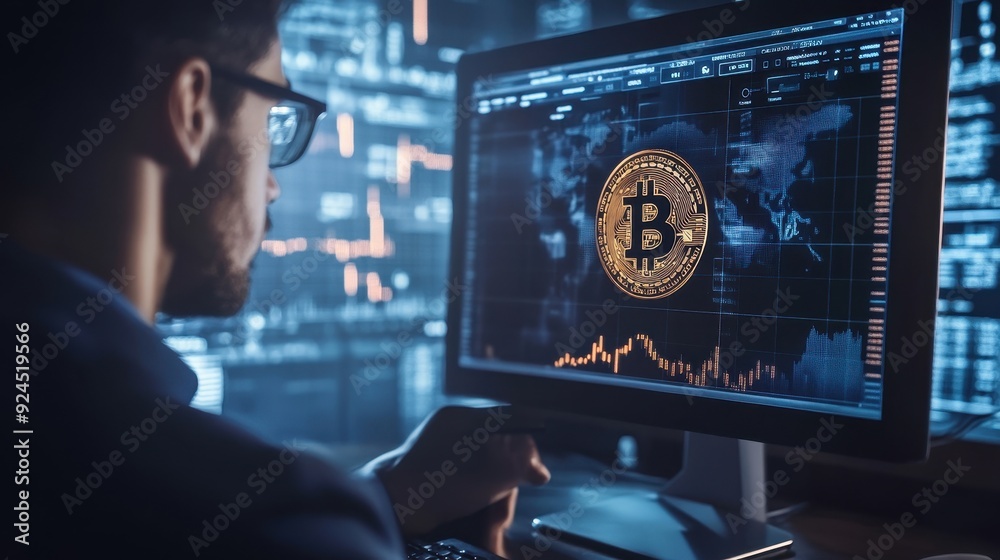 Bitcoin Trader Analyzing Market Data Bitcoin Trader Analyzing Market Data