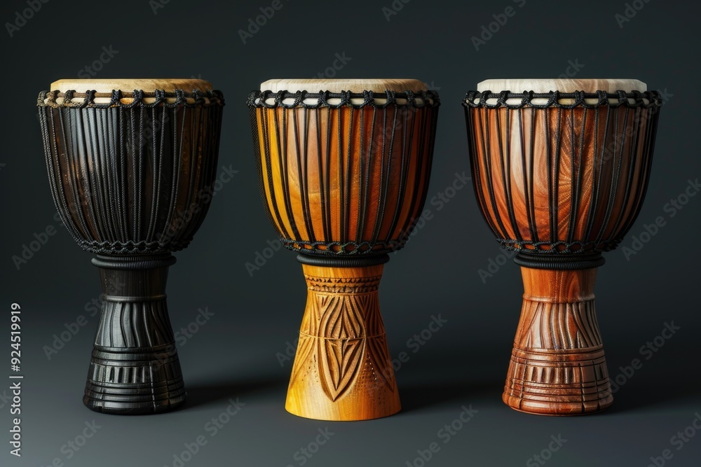 Three wooden drums side by side Three wooden drums side by side