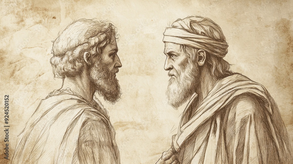 Fototapeta premium 1 Samuel Biblical Illustration: David Anointed King, Jesse Sends for David, Handsome Appearance