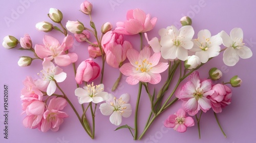 Delicate Pink and White Blossoms on a Lavender Background