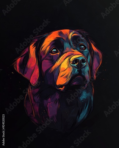 Colorful labrador retriever dog portrait with black background. photo