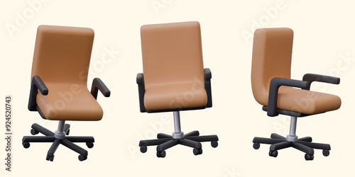 3D office chair in different positions. Vector model for interior design, indoor scenes