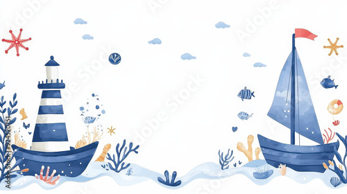 A baby shower invitation card, navy blue and white, isolated on white background