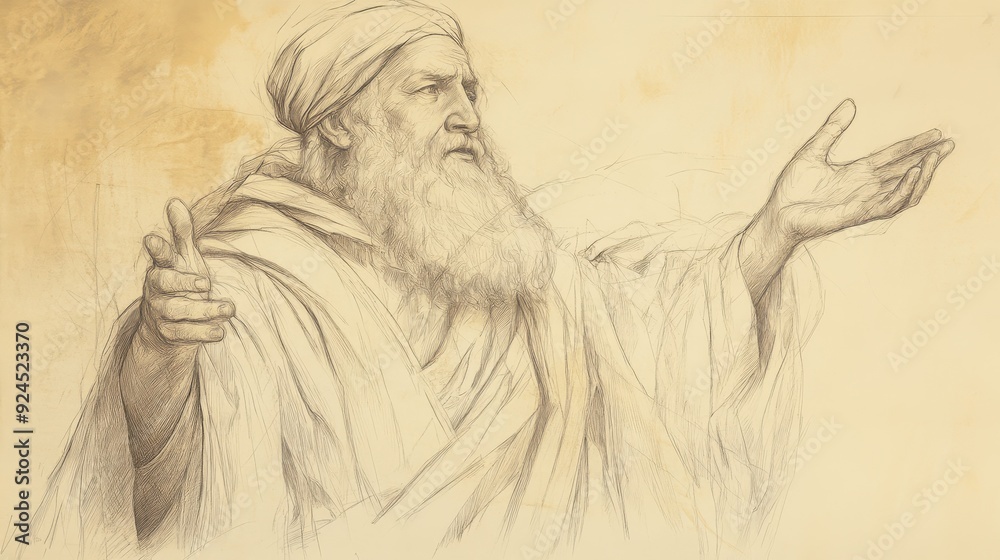 Fototapeta premium 1 Samuel Biblical Illustration: Samuel’s Farewell Address, Recounting the Lord’s Faithfulness and Deliverance from Egypt