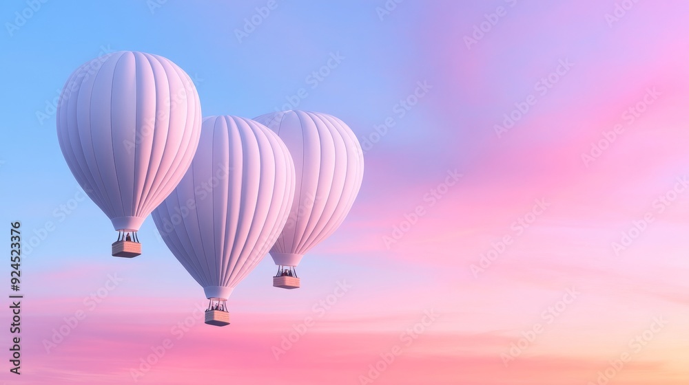 Whimsical hot air balloons, pastel sky, serene landscape, gentle sunrise hues, peaceful ambiance, floating effortlessly Whimsical hot air balloons, pastel sky, serene landscape, gentle sunrise hues, peaceful ambiance, floating effortlessly