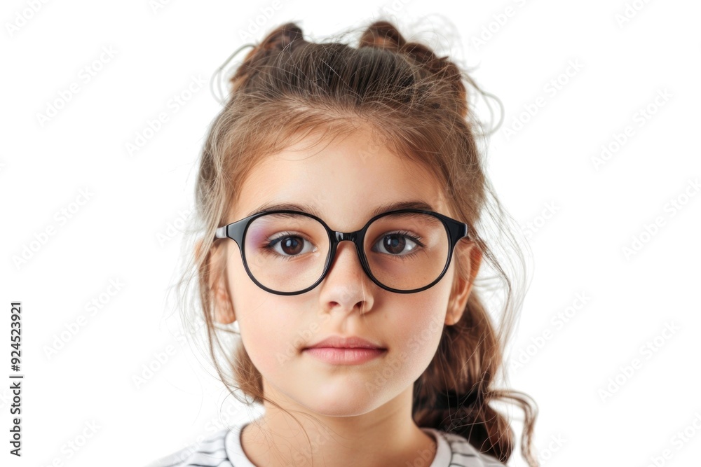 A young girl wearing glasses and a striped shirt A young girl wearing glasses and a striped shirt