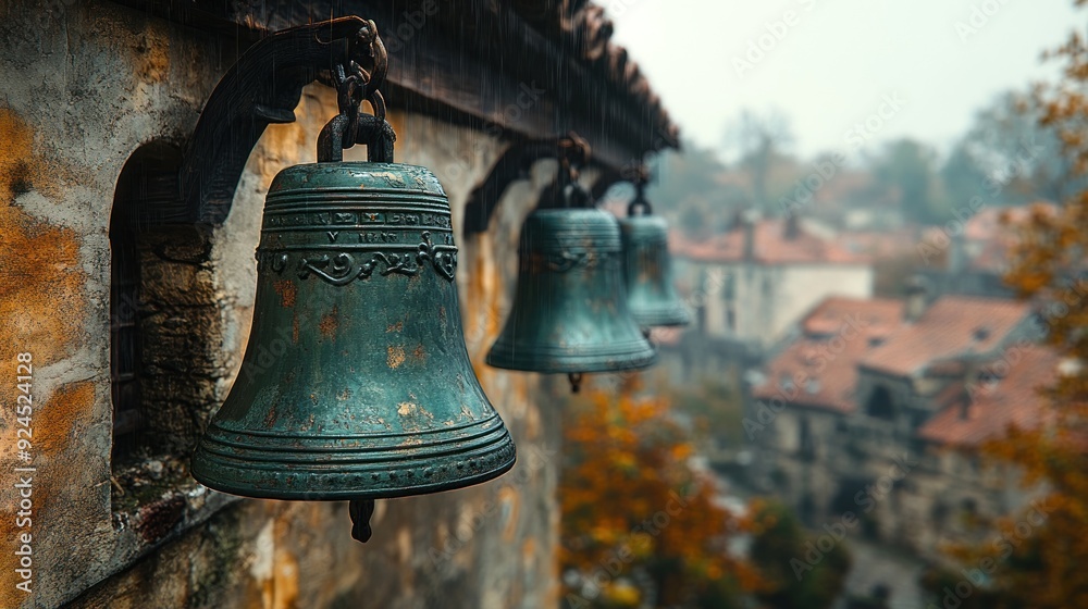 Obraz premium Ancient Bells Hanging on a Church Wall