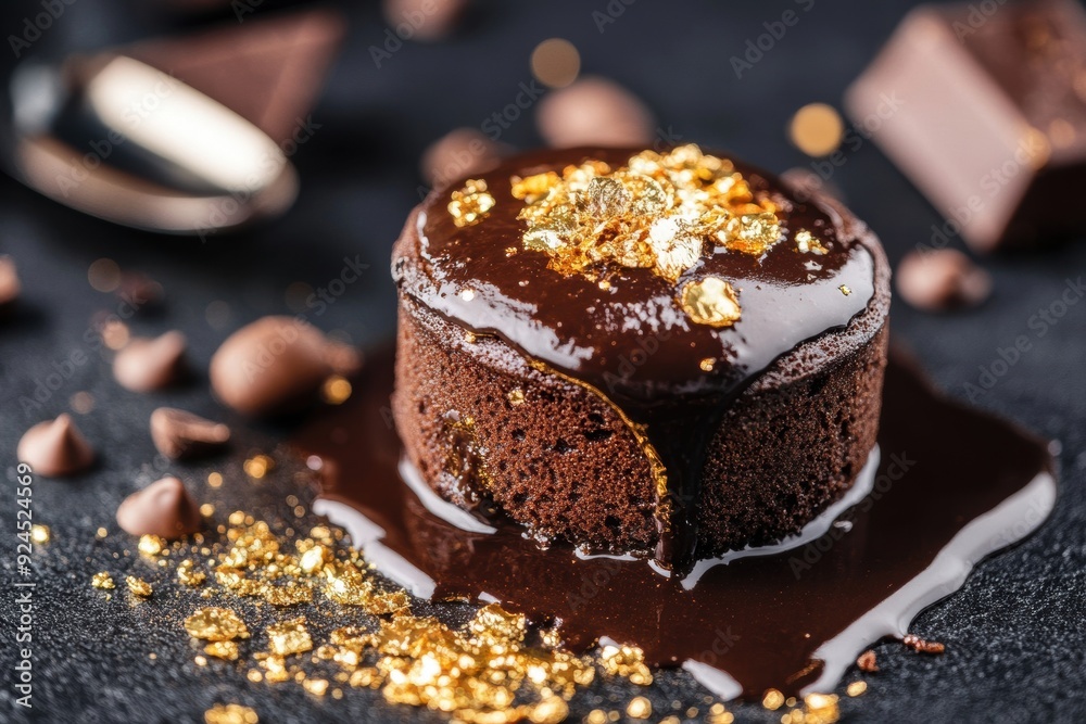 A velvety chocolate soufflé garnished with edible gold flakes exemplifies a high-end luxury dessert. A velvety chocolate soufflé garnished with edible gold flakes exemplifies a high-end luxury dessert.