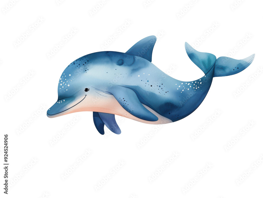 Colorful and Playful Dolphin Illustration with a Blue Watercolor Effect Colorful and Playful Dolphin Illustration with a Blue Watercolor Effect