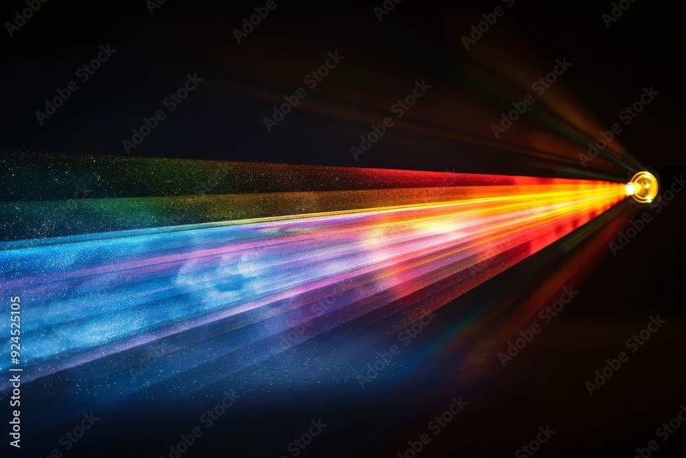 Single beam of rainbow-colored light on a black background, styled as a photonegative refractograph, showcasing vibrant and dynamic colors. Single beam of rainbow-colored light on a black background, styled as a photonegative refractograph, showcasing vibrant and dynamic colors.