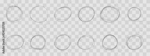 Highlight circle frame cadre, circle doodle scribble round circles for message note. border, mark check or text box isolated on white background. Hand drawn decorative stroke, vintage sketch icon