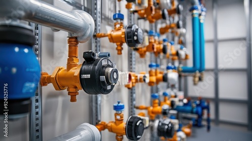 Industrial Pipe Network with Valves and Meters. photo