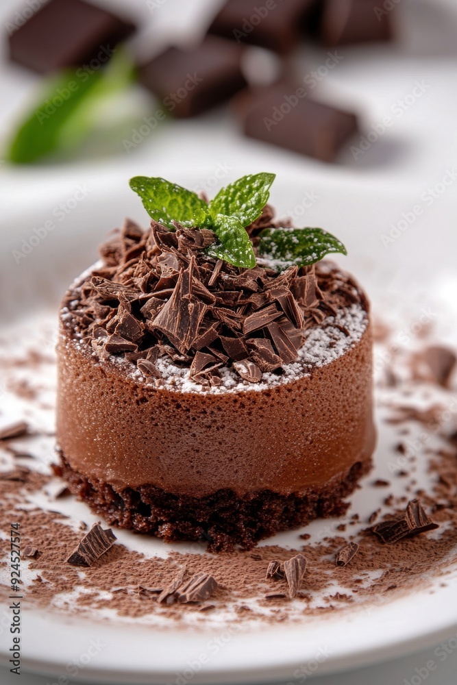 A velvety chocolate soufflé is surrounded by rich chocolate shavings, creating a decadent presentation that highlights its indulgent and rich flavor profile. A velvety chocolate soufflé is surrounded by rich chocolate shavings, creating a decadent presentation that highlights its indulgent and rich flavor profile.