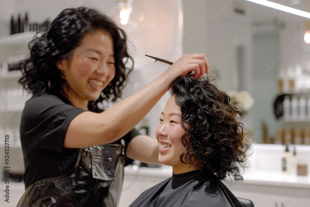 Asian American Haircut with Curly Hairstyle at Modern Salon Asian American Haircut with Curly Hairstyle at Modern Salon
