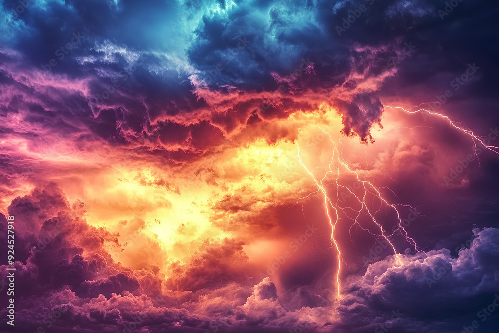 Impressive stormy weather with lightning and thunder, 3d rendering, generative ai