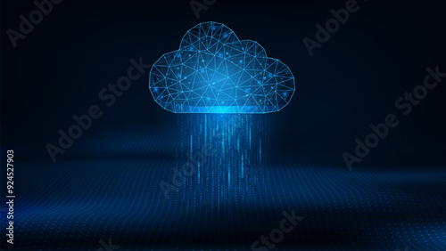 Futuristic cloud network online strage big data concept. Wave dots abstract digital technology background. photo