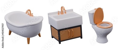 Set of realistic plumbing fixtures on white background