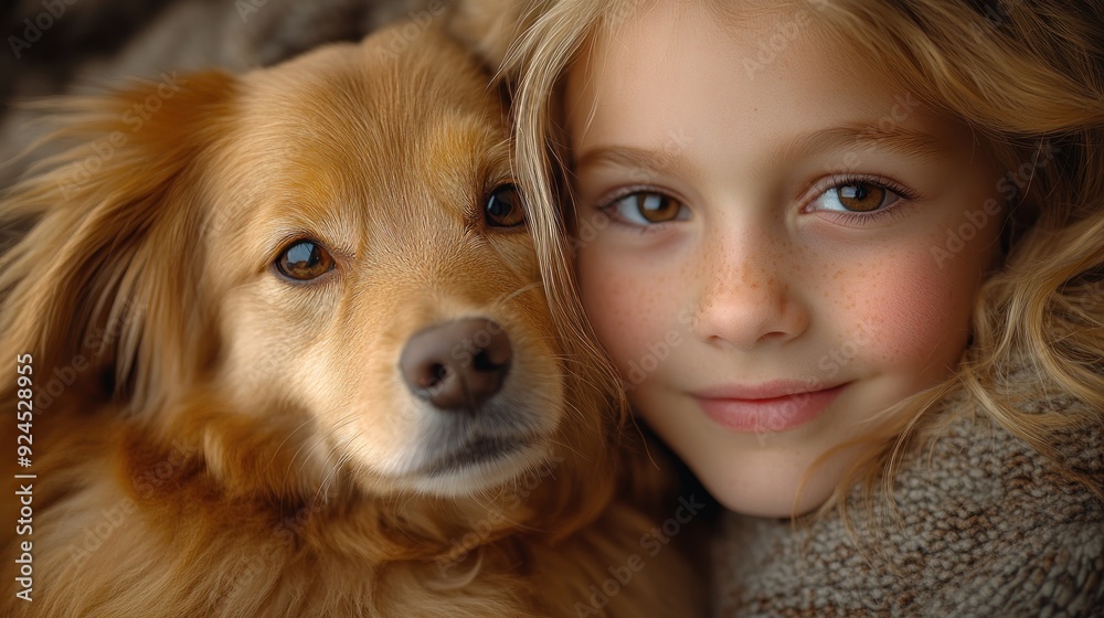 Closeup portrait of a girl and her dog Closeup portrait of a girl and her dog