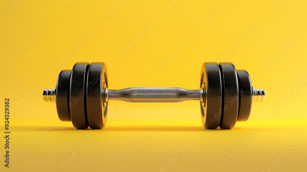 Photo of isolated dumbbell on orange background. 3D illustration. Photo of isolated dumbbell on orange background. 3D illustration.