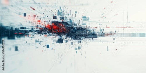 Abstract Representation of Artificial Intelligence: Overlapping Shapes and Code Snippets on a White Background, Concept of AI in 3D Rendering. photo