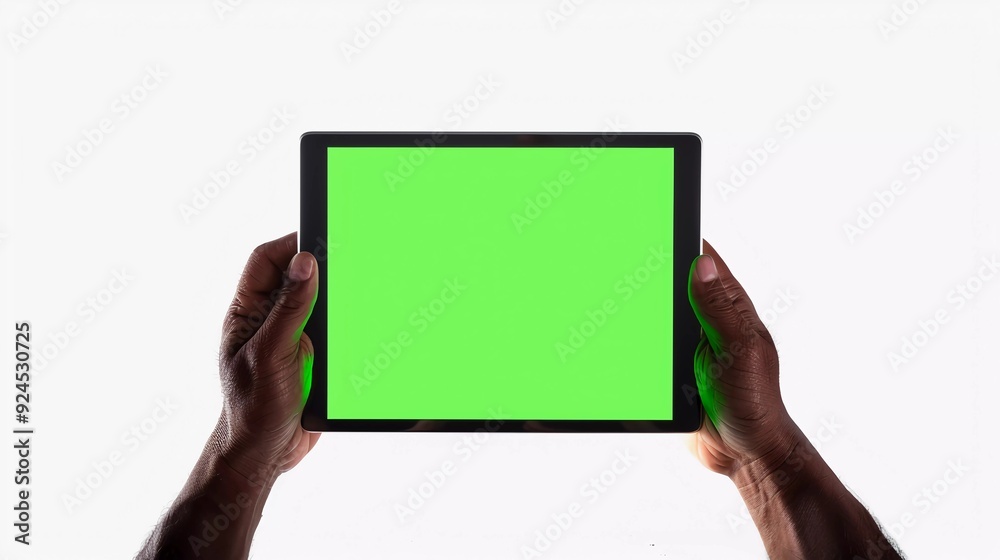 hand holding phone tablet in the green screen background for mockup design hand holding phone tablet in the green screen background for mockup design