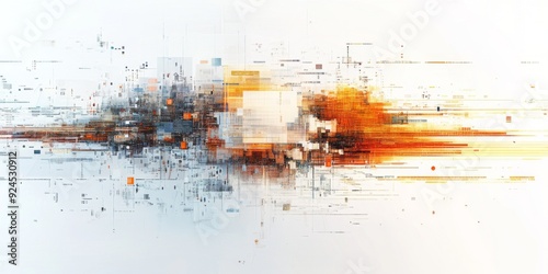 Abstract Representation of Artificial Intelligence: Overlapping Shapes and Code Snippets on a White Background, Concept of AI in 3D Rendering. photo
