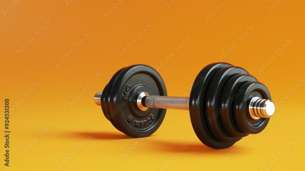 Photo of isolated dumbbell on orange background. 3D illustration. Photo of isolated dumbbell on orange background. 3D illustration.