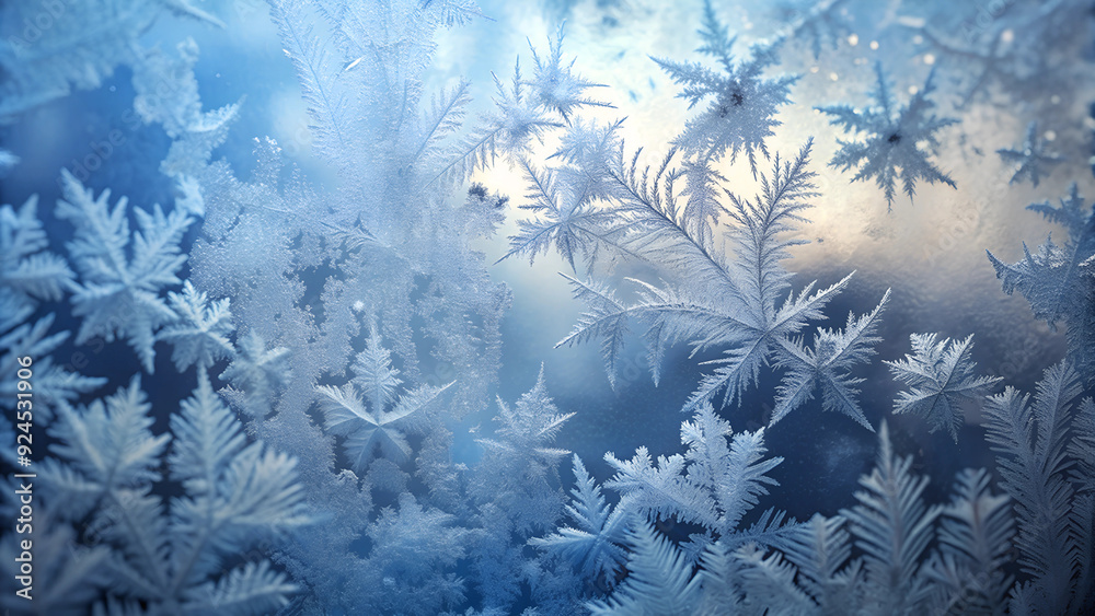 Delicate Ice Crystals on Glass - Frosty Winter Morning Background with a Cool and Serene Mood Delicate Ice Crystals on Glass - Frosty Winter Morning Background with a Cool and Serene Mood