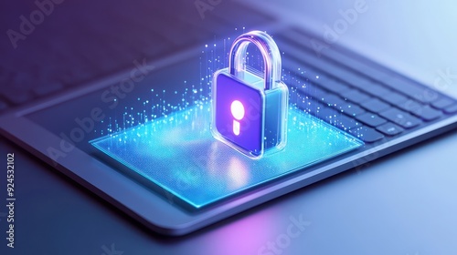 Wallpaper Mural A digital lock symbolizing internet security, glowing on a laptop's keyboard, representing data protection and cybersecurity concepts. Torontodigital.ca