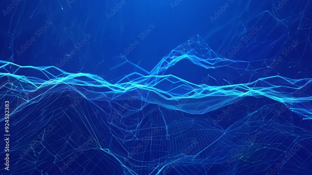 Vertical video of a blue abstract background with a neon data matrix representing the constant flow of information in our digital society.