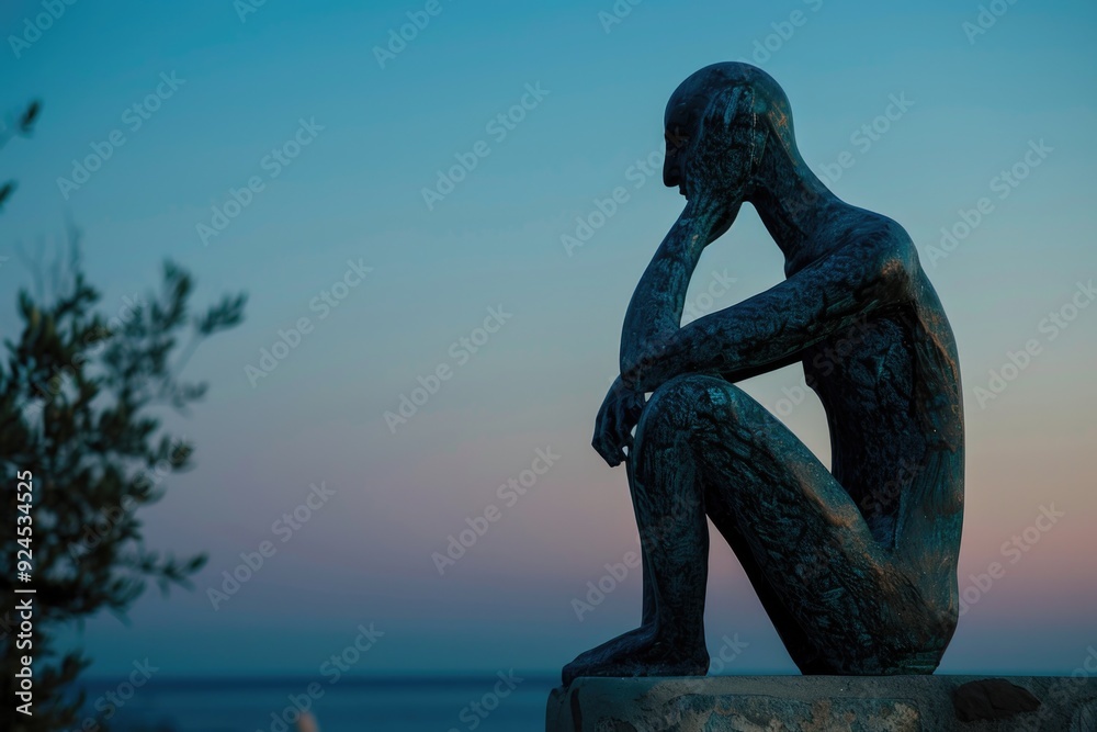 A person sitting on a rock with a calm expression A person sitting on a rock with a calm expression