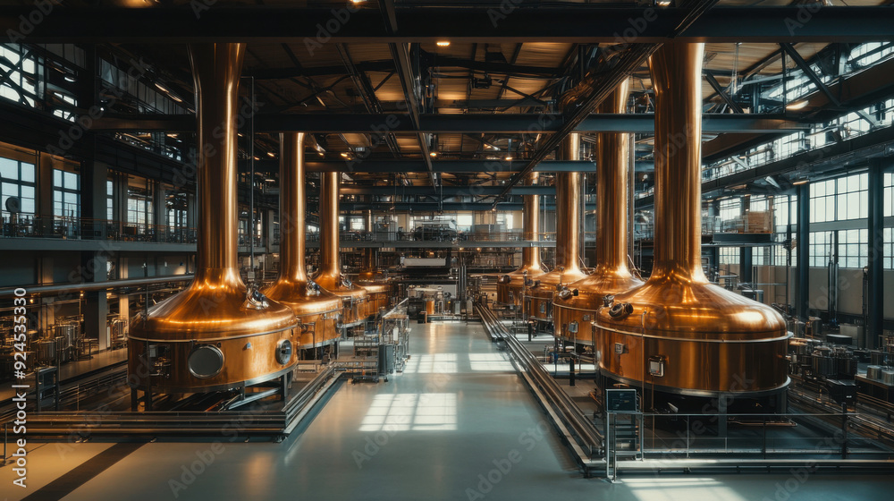 Modern brewery with a blend of traditional copper vats and cutting-edge technology Modern brewery with a blend of traditional copper vats and cutting-edge technology