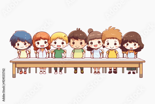 Cute cartoon children sitting together