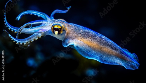 Close-Up Macro Shot of a bioluminescent Squid for Marine Photography photo