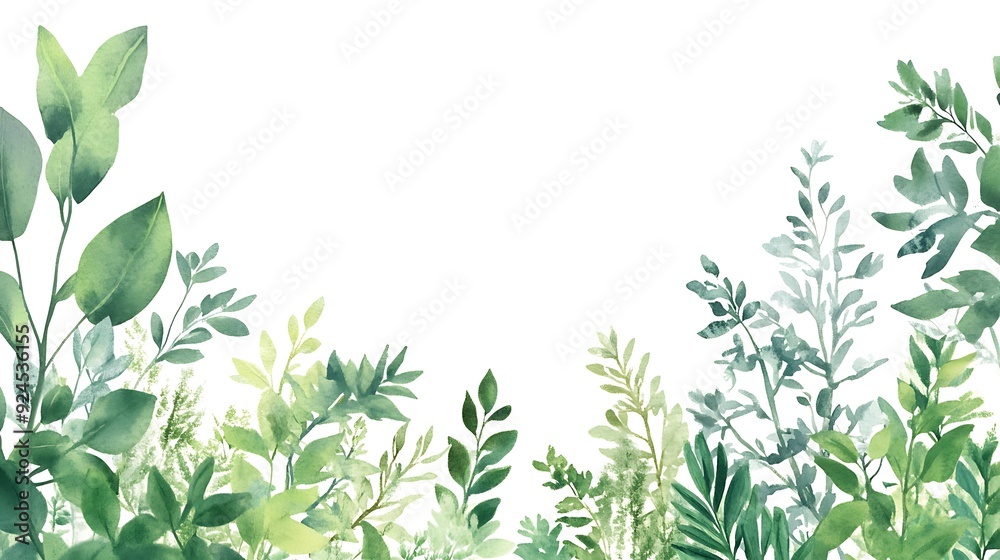 Serene Greenery: A Beautiful Watercolor Illustration of Lush Leaves and Plants Serene Greenery: A Beautiful Watercolor Illustration of Lush Leaves and Plants