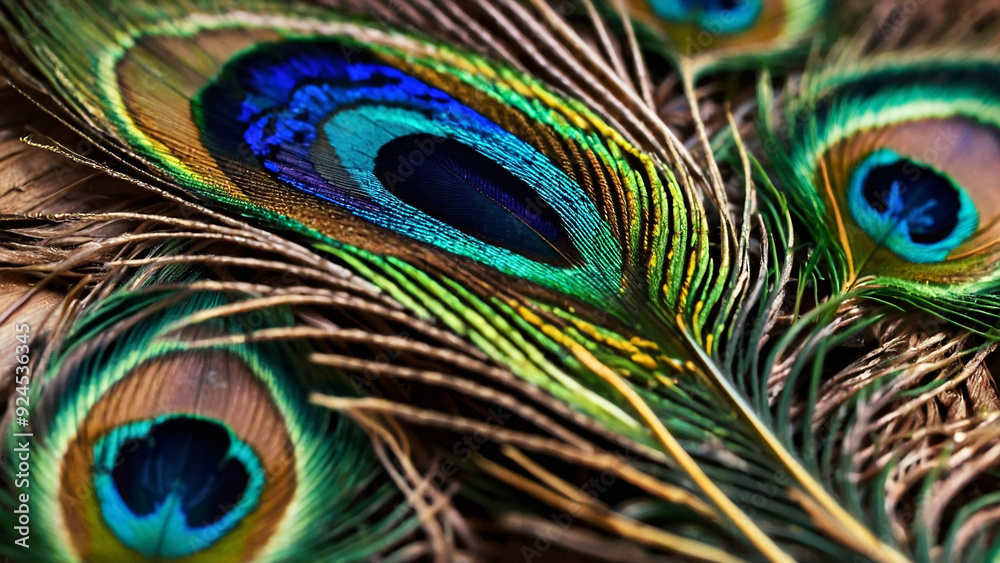 Fototapeta premium A Peacock's Iridescent Feathers in Full Display