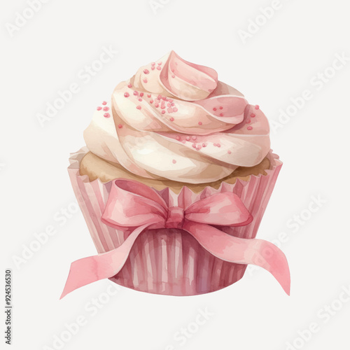 Delicious pink cupcake with bow