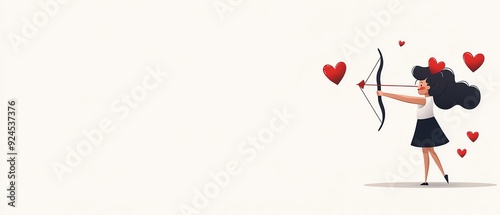 Cupid shooting arrows, Valentine s Day love theme, flat design illustration