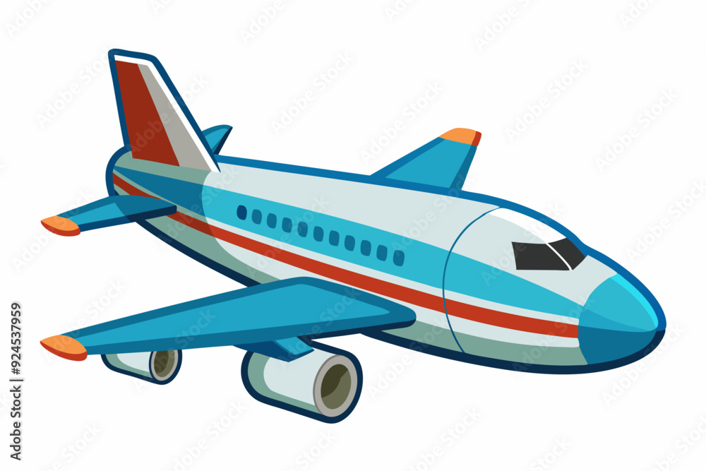 Cartoon Illustration of a Blue and White Airplane Cartoon Illustration of a Blue and White Airplane