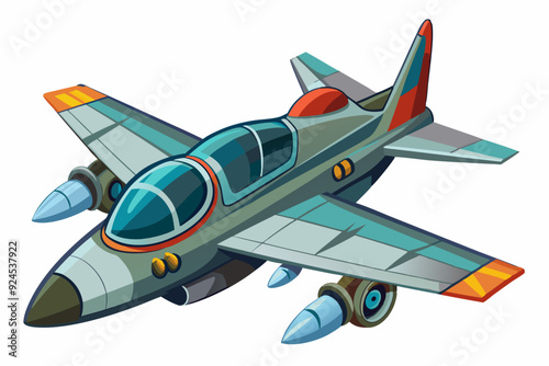 Cartoon Illustration of a Grey and Blue Jet Fighter Plane