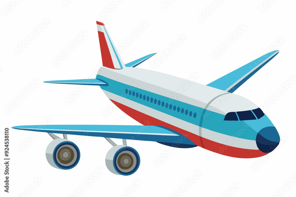 Obraz premium Blue, Red, and White Airplane in Flight
