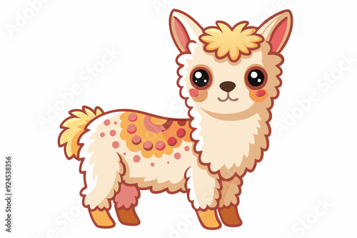 Cute Cartoon Alpaca with Orange and Pink Spots