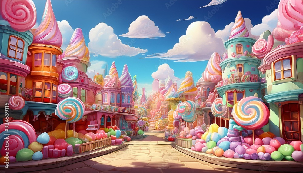 Gingerbread house with gumdrops and lollipops. Gingerbread house with gumdrops and lollipops.