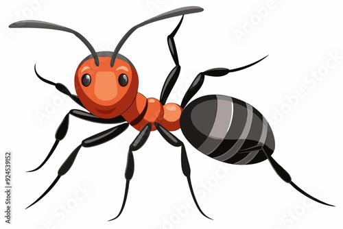 Cartoon Illustration of an Ant with Red Head and Black Striped Abdomen
