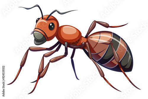 Cartoon Illustration of a Red Ant with Black Stripes