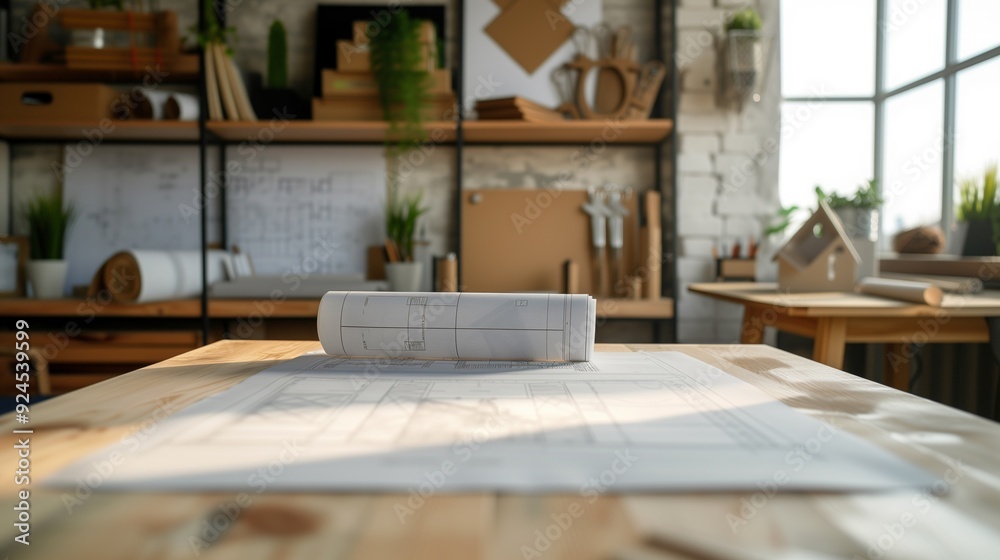 Obraz premium Blueprints and Drafting Tools on a Designer's Table.